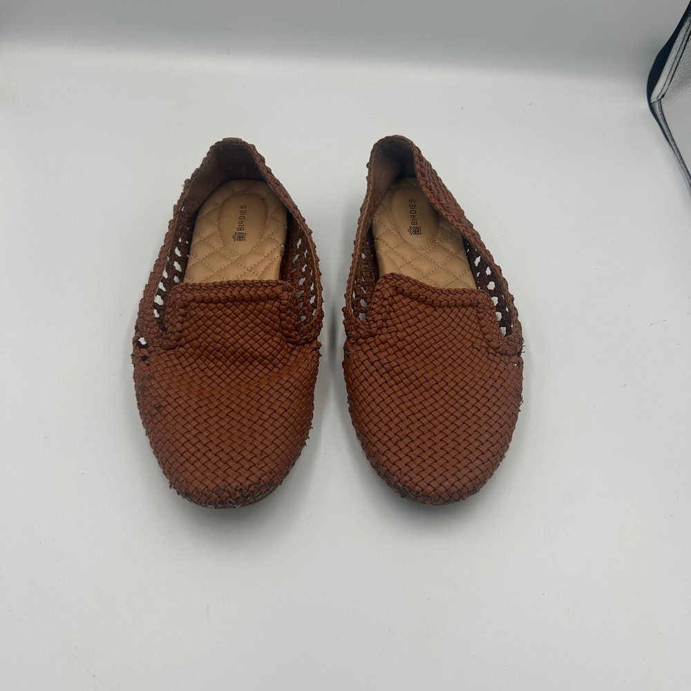 Birdies Starling Loafers Womens Size 8 Brown Woven Cognac Smoking Slipper Flats